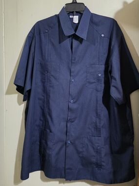 Men's Navy Short-Sleeve Button-Down Guayabera-Style Shirt Us3d Size 3XL